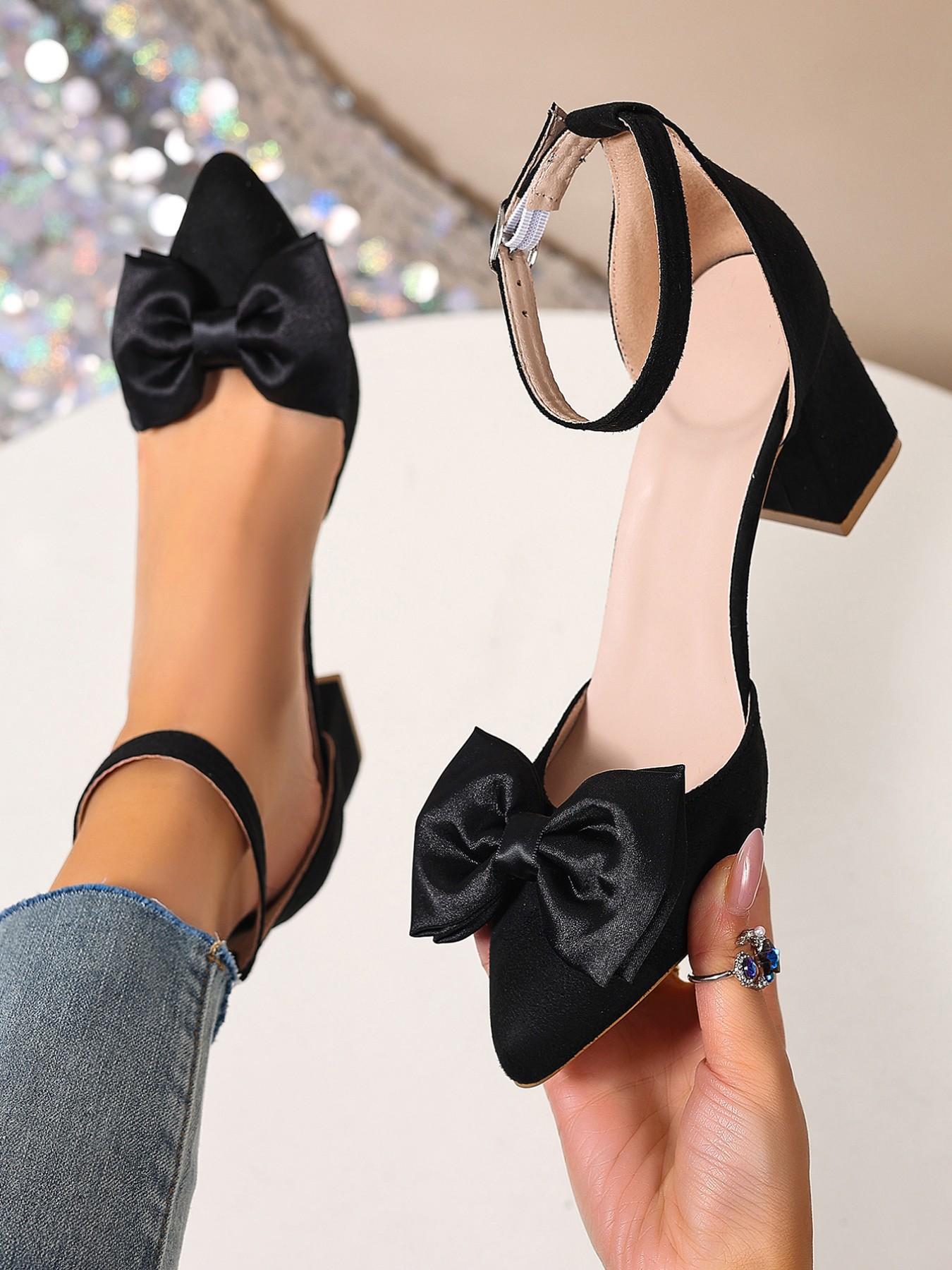 Women's New Bow Decorated Chunky Heel High Heels, Elegant Fashion, Perfect for Parties, Friday, Daily Wear, Valentine's Gift, Rubber