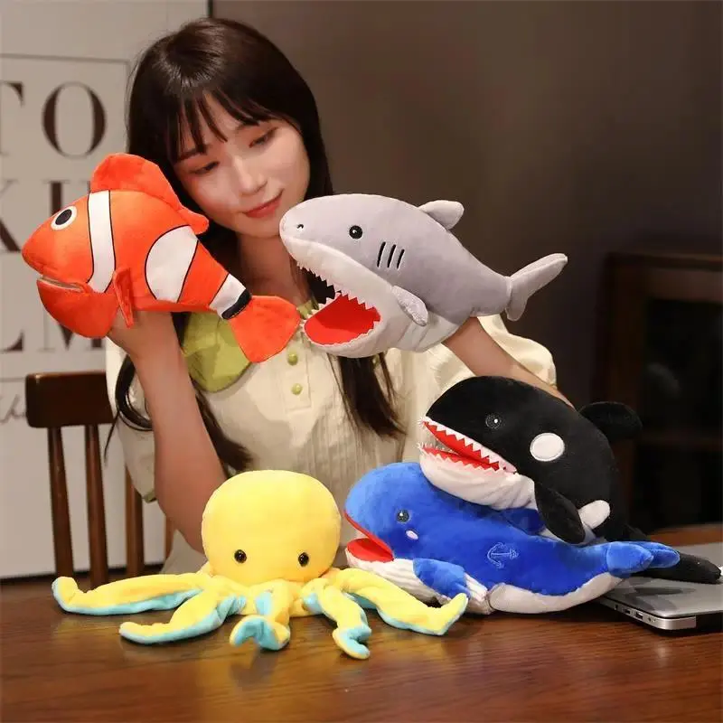 Hot Crocodile Shark Killer Whale Plush Hand Puppets Lifelike Tropical Fish Penguin Octopus Hand Puppets For Kids Adults Muppets