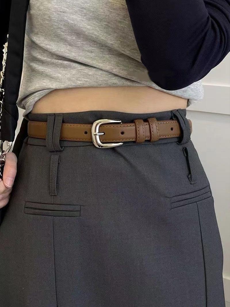 Shiny Silver Color Buckle Belt, Elegant Simple Design, Decorative Student and Younger Adult Waistband, Korean Fall Accessory, Pu Buckle Belt