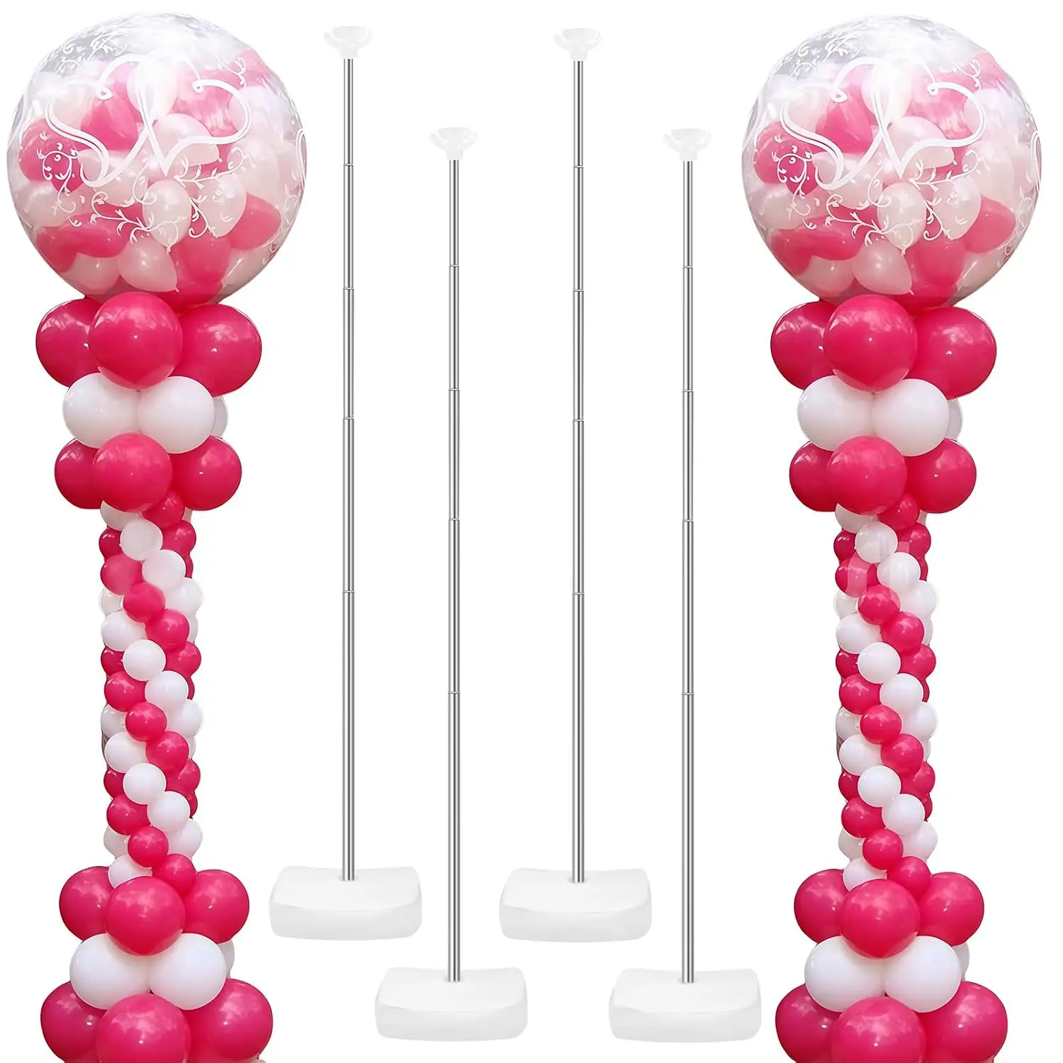 4 Set Heavy-Duty Balloon Column Stand Kit for Floor, 6.6ft Adjustable Metal Telescopic Balloon Tower with Base for Birthday, Wedding, Baby Shower, Graduation Party, Outdoor Indoor Decorations