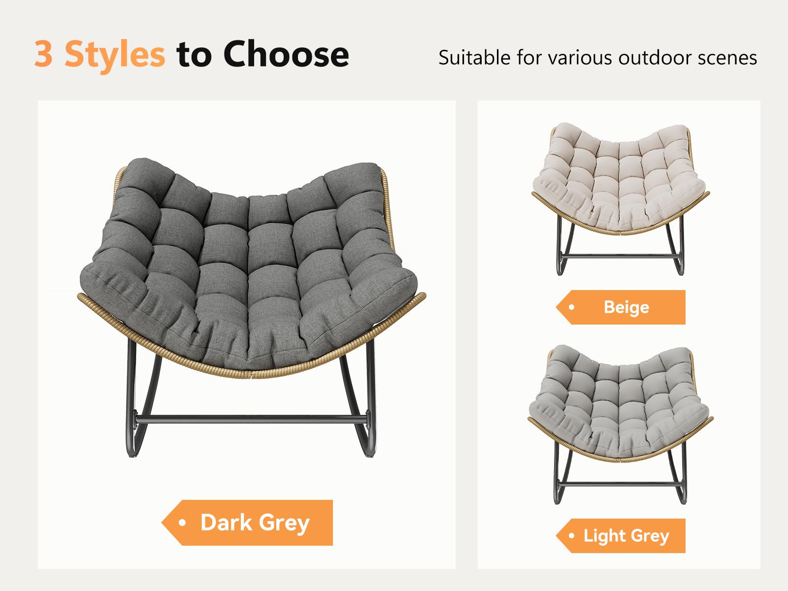 UDPATIO Outdoor Rocking Chair with Oversized Cushion Indoor/Outdoor Lounge Rocker for Greenish Garden Luxury Lounge Relax Leisure LivingRoom Furniture SpringGardening