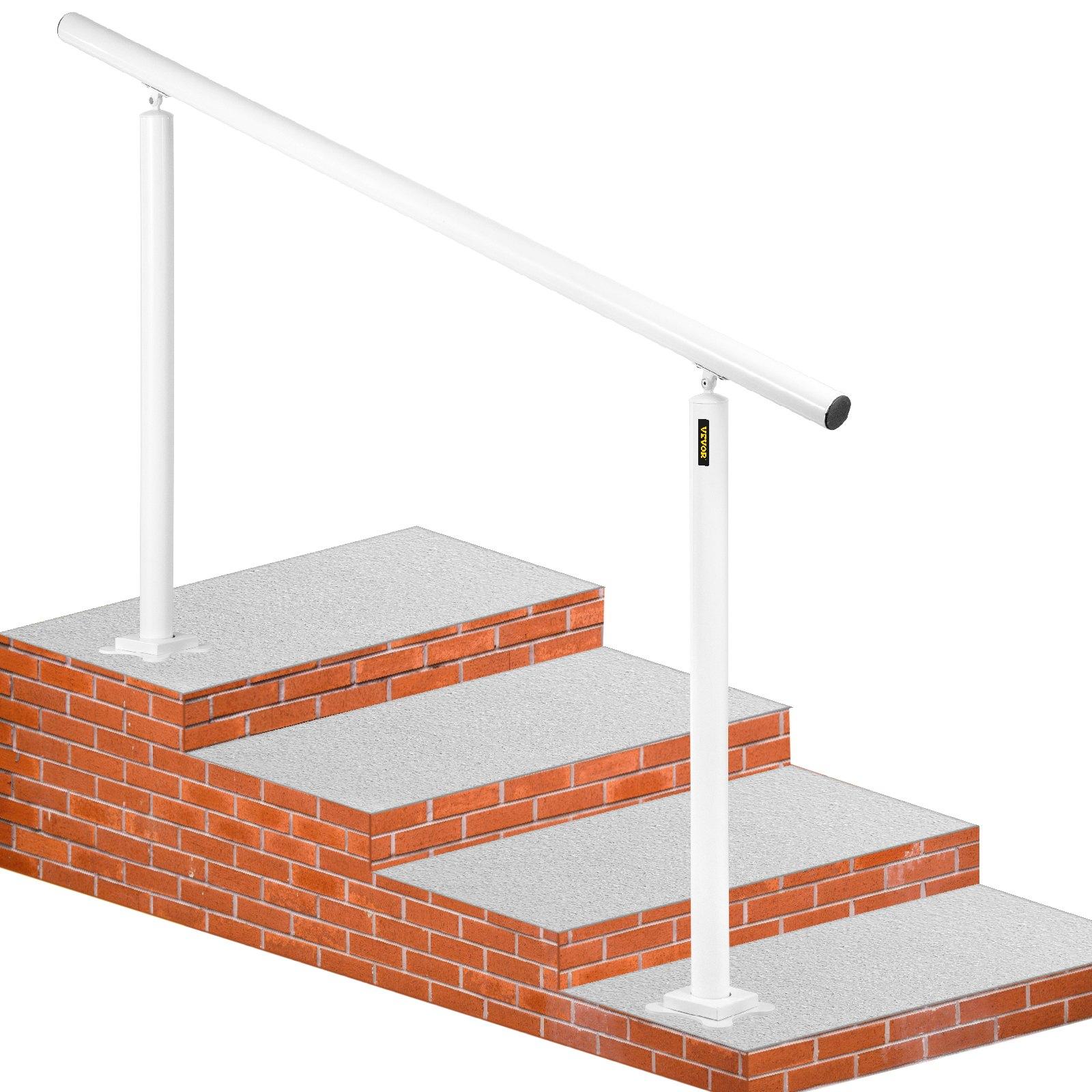 VEVOR Adjustable Aluminum Outdoor Stair Safety Rail Kit, 5 FT Angle-Adjustable Handrail for 0-5 Steps, White Safety Rail for the Elderly