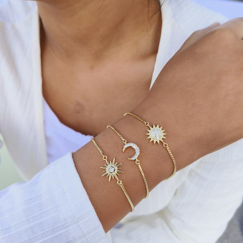 CAROVO Dainty Bracelets for Women, 14k Gold-Plated Layered Charms Bracelet Herringbone Satellite Beads Box Rope CZ Bracelet Adjustable Cuba Link Chain Bracelet Set Jewelry Gifts