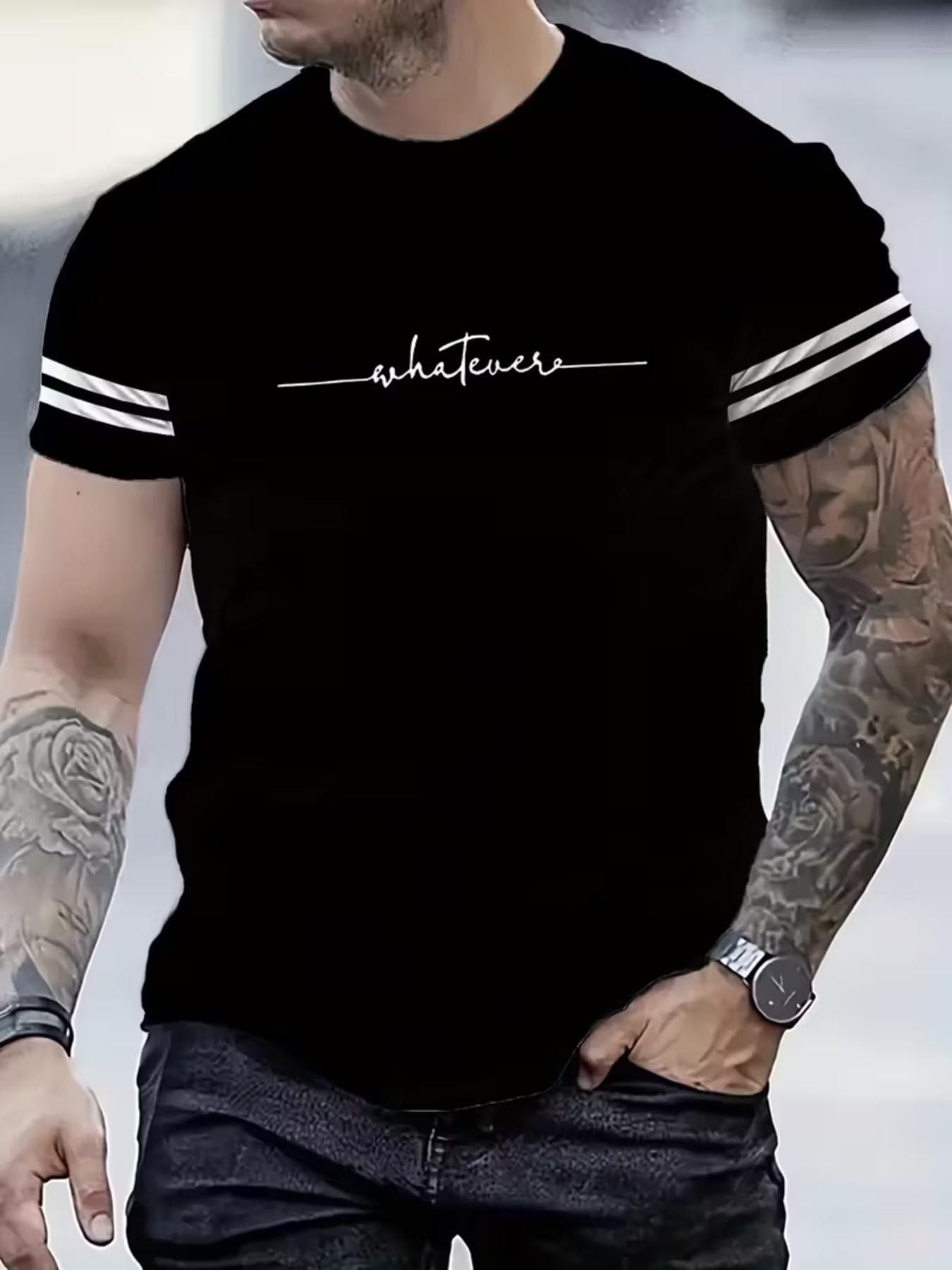 Men's Fashion Casual T-Shirt, Lightweight Polyester, Round Neck Short Sleeve, All-Season Comfort, Daily Wear