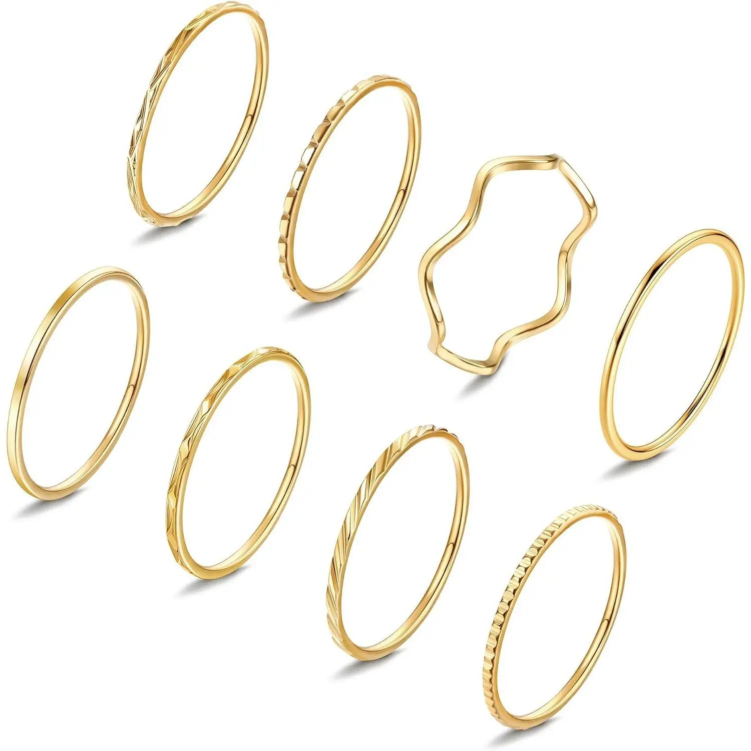 CASSIECA Unisex 8-Piece 1mm Nickel-Free Stainless Steel Non-Tarnish Jewelry, Dainty Thin Plain Band Knuckle Rings Set, Sizes 5-10 for Daily Wear Sohochic