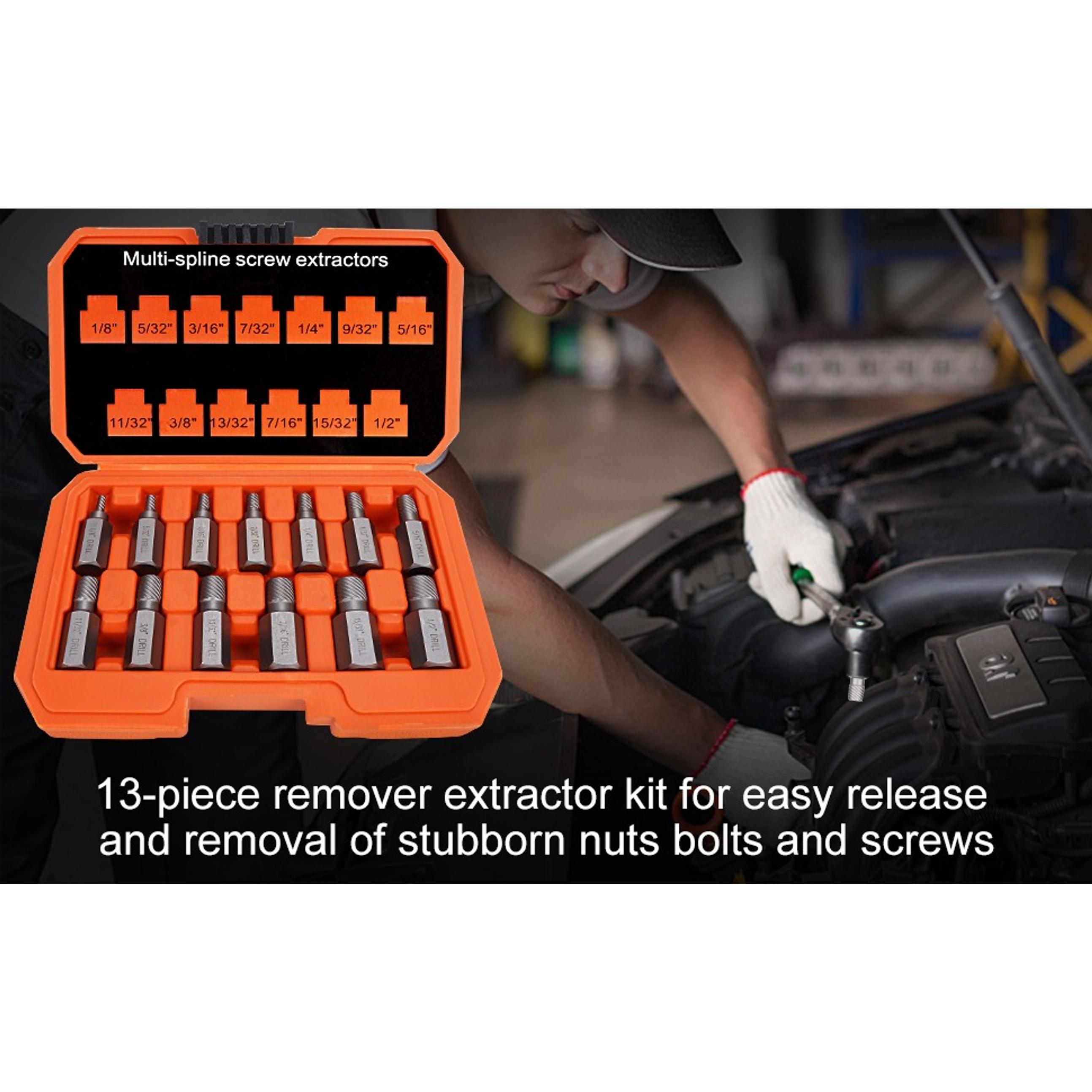 13Pcs Multi-Spline Screw Extractor Set, Chrome Molybdenum Alloy Steel Easy Out Bolt Extractor Kit, Hex Head Bolt Remover Tool for Broken Stripped Rusted Bolts Screws Nuts