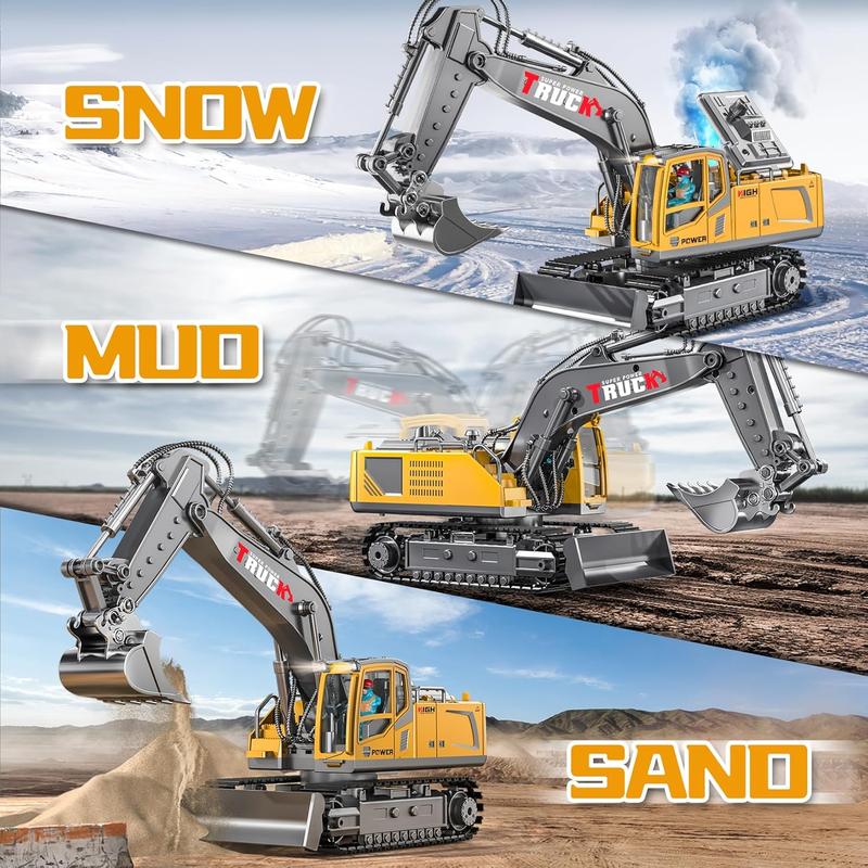 Remote Control Semi Truck & Excavator Set, 2.4Ghz Remote Control Toys, Semi-Trailer Engineering Tractor With Sound and Lights, Construction Vehicles for Boys
