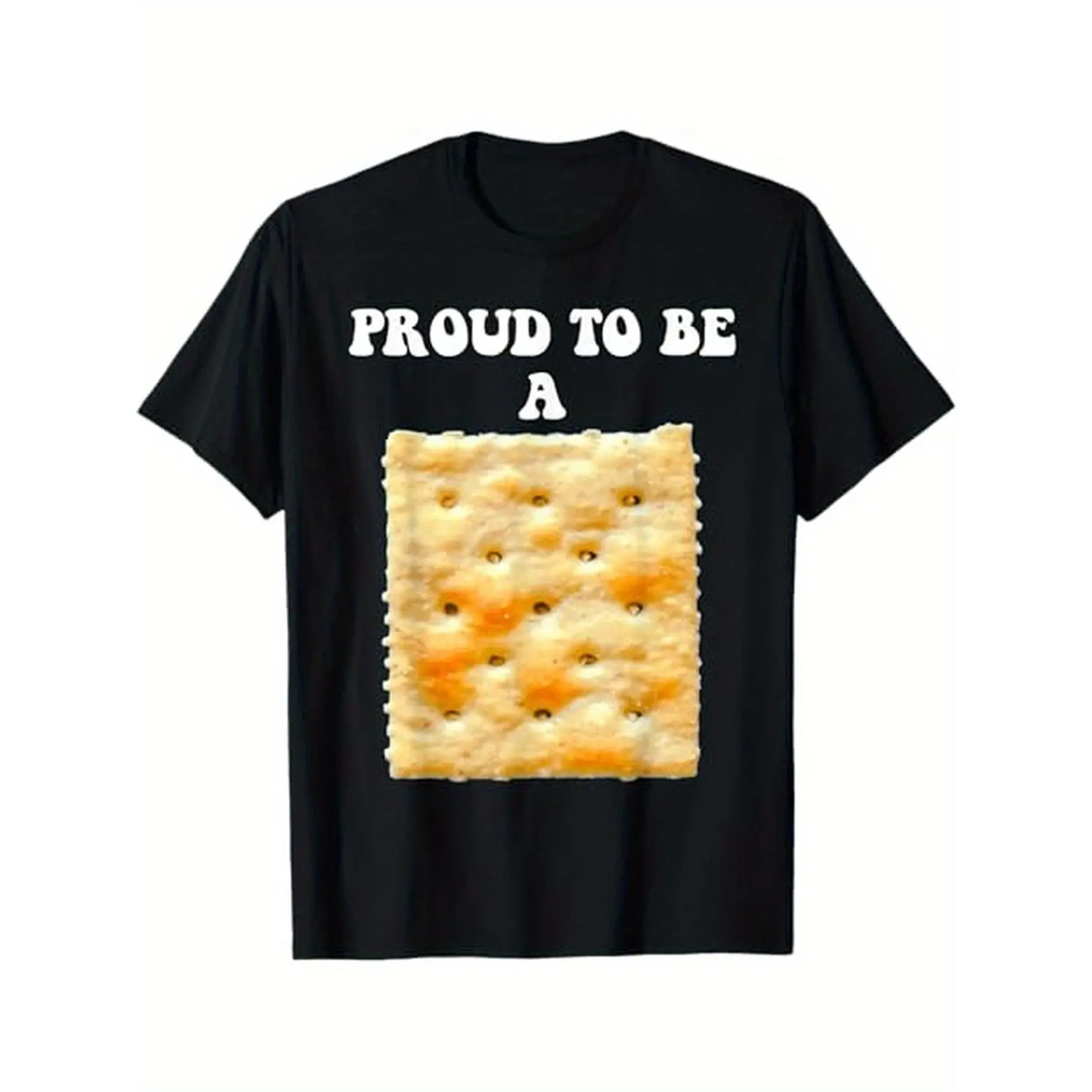 "Proud to be a Cracker" Humorous T-Shirt - 100% Cotton, Black with Saltine Design, Short Sleeve, Crew Neck - Ideal for Halloween, Thanksgiving, Christmas - Fun Gift for Boyfriend, Girlfriend, Family, Cute T Shirts