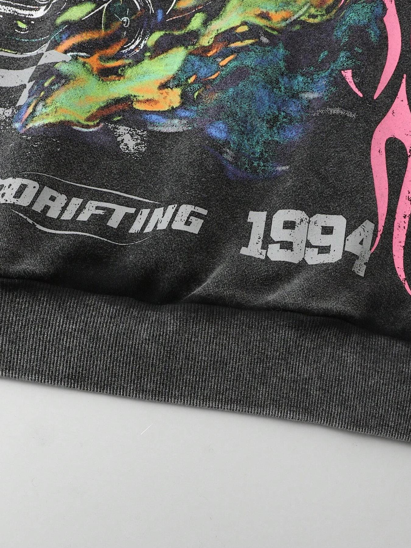 Men's Street Style Graphic Hooded Sweatshirt, Vintage Wash Short Design, Casual Fashion for Daily Wear & Outdoor Activities