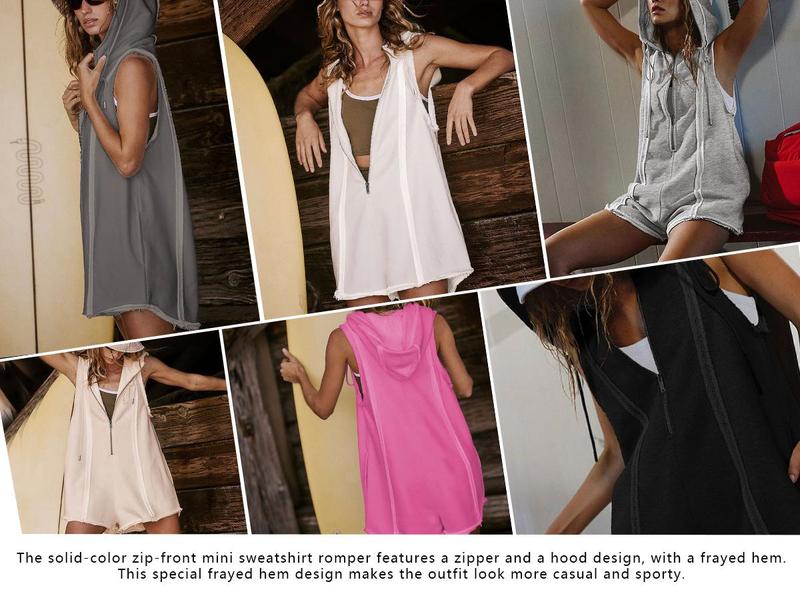 Ommig Short Half Zipper Sports jumpsuit for Fitness Outdoor Leisure Sleeveless Loose Hoodie for Women