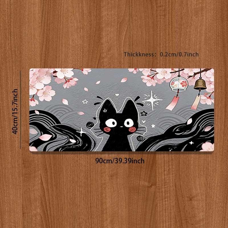 Large Anti-Slip Rubber Mouse Pad, Cherry Blossom Bell Cat Illustration, Gaming Office Desk Mat, Perfect Holiday Gift