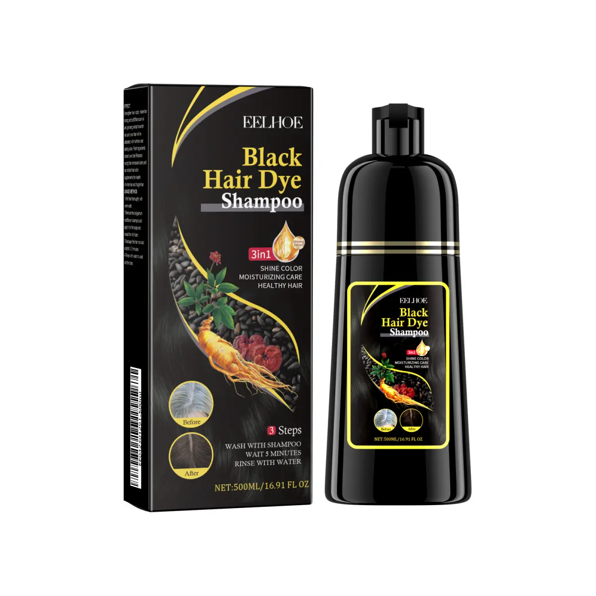 1pc - Herbal Nourishing Black Hair Shampoo, Hair Darkening Cleanser, Polygonum Multiflorum Ginger Extract, Nourishes Natural Color, Smooths Dry Hair