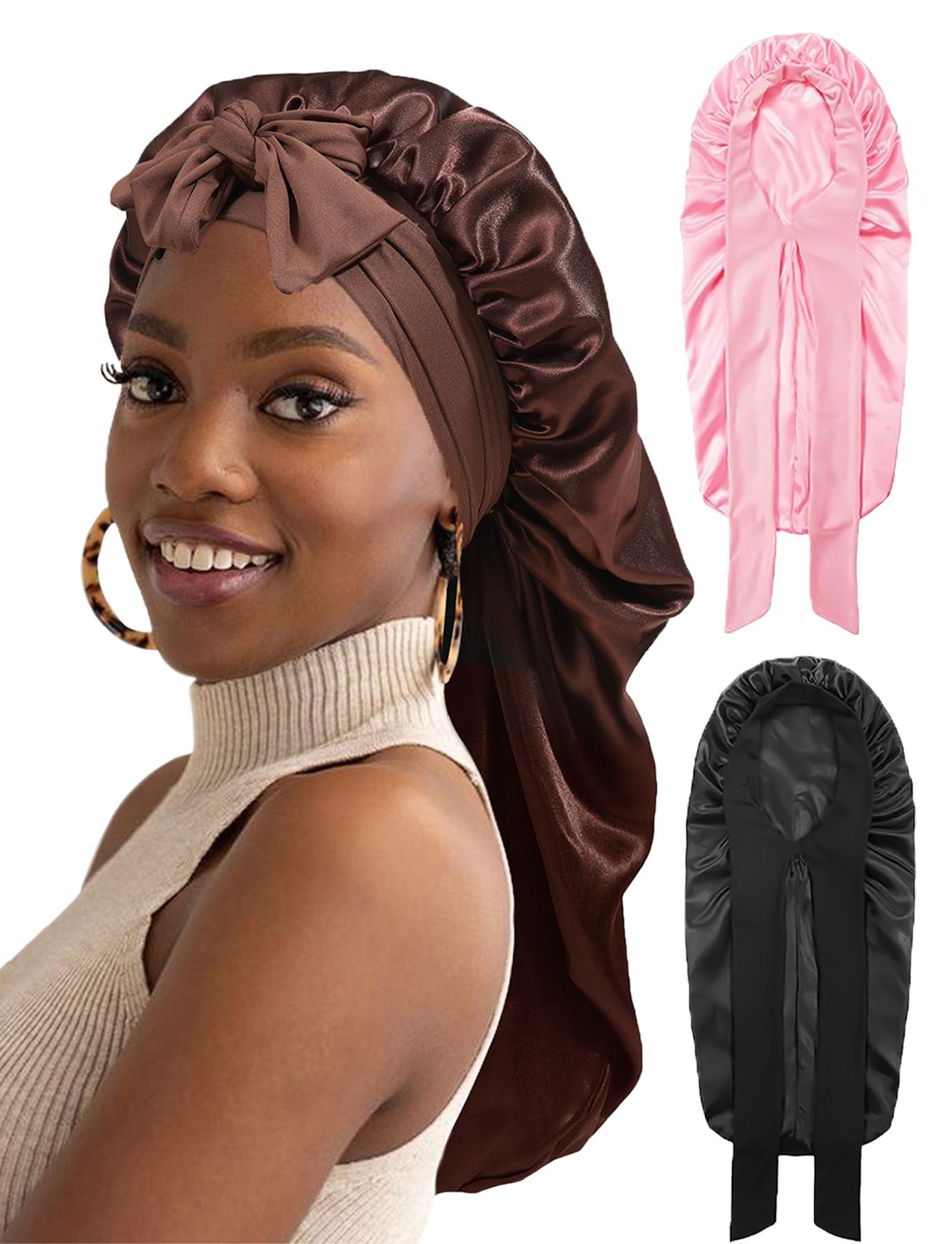 Women's Long Adjustable Hair Bonnet Satin Sleep Cap, Casual Fitted Hair Protection Hat, Suitable for Long Curly Hair, All Seasons Wear
