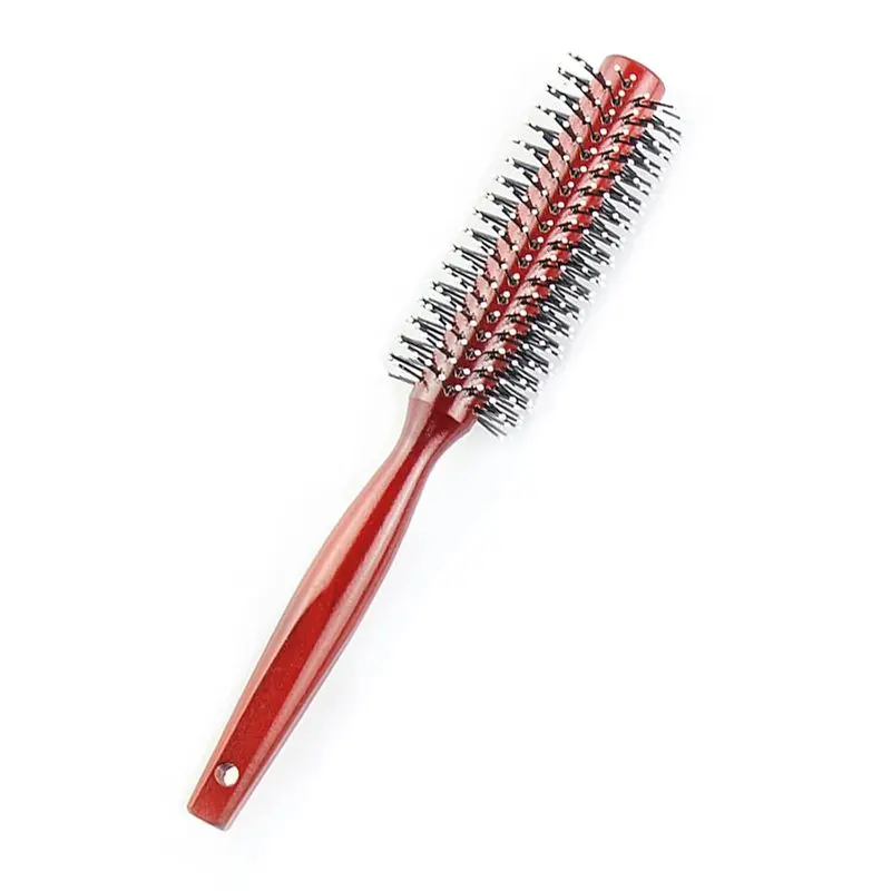 Round Curling Comb with Original Wooden Handle Made of Pure Beech Wood,Gentle Nylon Bristles,For All Hair Styles,Natural and Gentle Hair Brush (Red) : Beauty & Personal Care