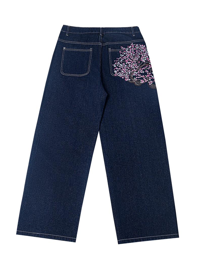 Men's New Washed Loose Denim Jeans, Barrel Jeans, Fashionable Embroidered Casual Style, Versatile All-Season Wear, Comfortable & Stylish Design