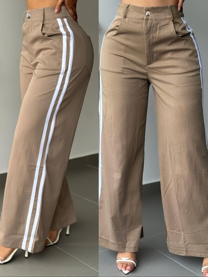 Women's Fall New Long Pants, Side Striped Wide Leg Pants, Vintage Stylish Tall Slim Casual Pants, Fashionable and Comfortable