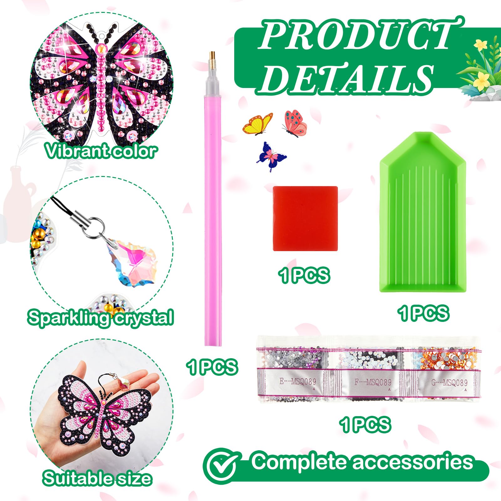 8-piece 5D diamond art bookmark kit, Sparkling Finish, DIY butterfly pattern diamond painting bookmarks, includes tool kit and free pendant, handmade bookmark making kit, suitable for reading enthusiasts
