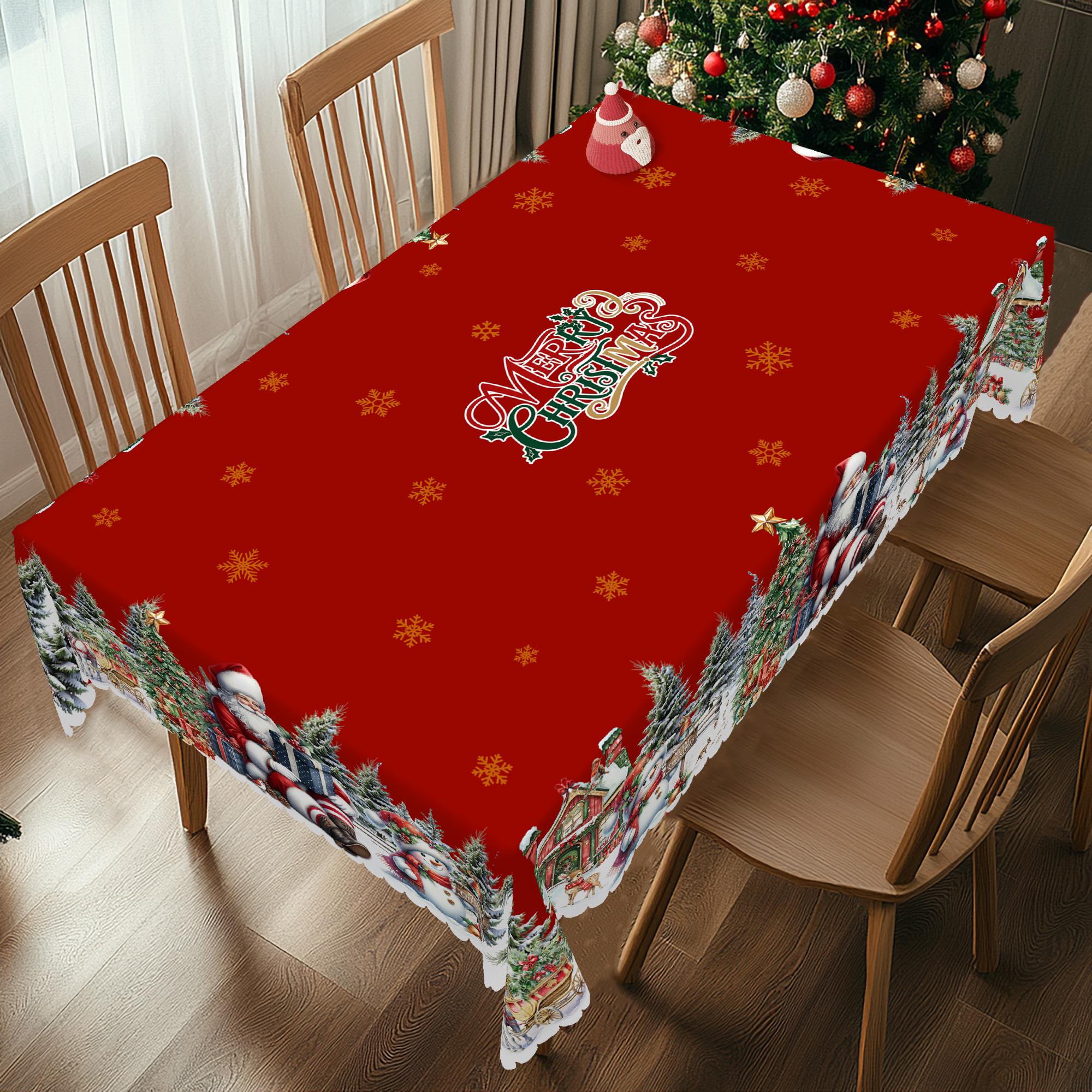 PLUMLIK Red Christmas Tablecloth with Santa Claus, Reindeer, Snowman Patterns, Christmas Decor 2025, Christmas Party Decoration for Indoor&Outdoor, Vintage Round Rectangular Table Cloth, Holiday Home kitchen Festive Decor, Christmas Gifts PLUMLIK Red Christmas Tablecloth with Santa Claus, Reindeer, Snowman Patterns, Christmas Decor 2025, Christmas Party Decoration for Indoor&Outdoor, Vintage Round Rectangular Table Cloth, Holiday Home kitchen Festive Decor, Christmas Gifts