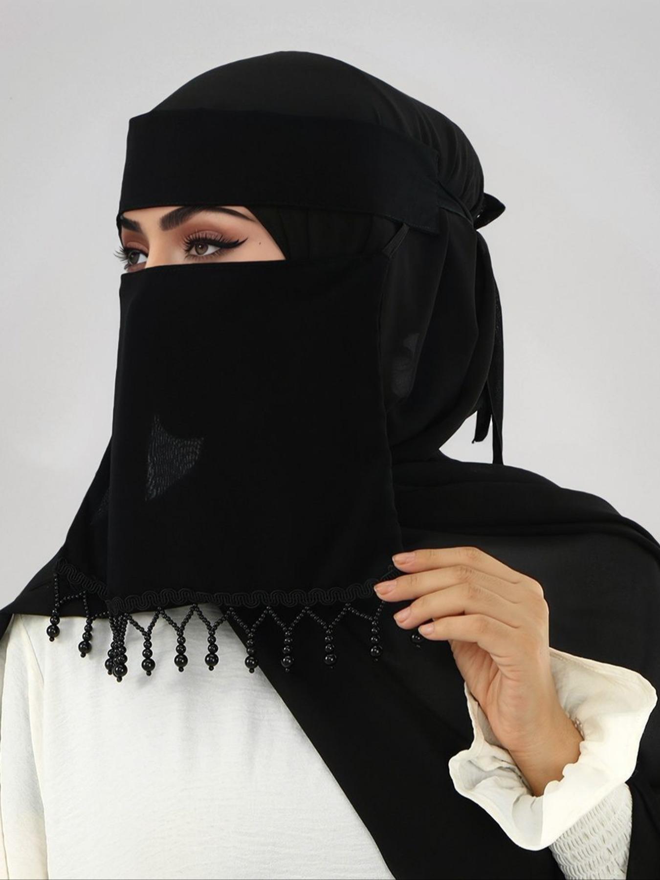 Women's Fashion Plain Color Breathable Face Mask, Sun Protection Muslim Headscarf, Convenient Hijab for Daily Outings, Turban Style