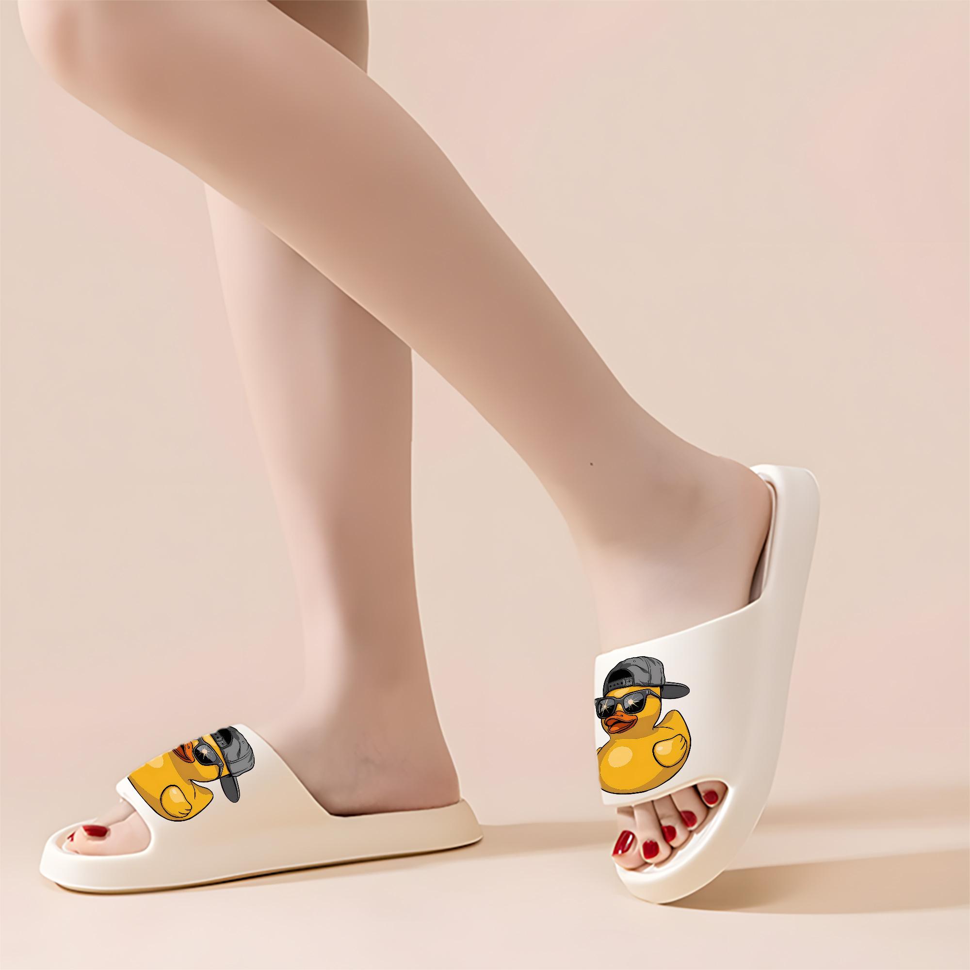 Cartoon Rubber Duck Slippers with Cool Sunglasses and Baseball Cap Design for Men Women Non-slip Soft Comfortable Indoor Home Slippers