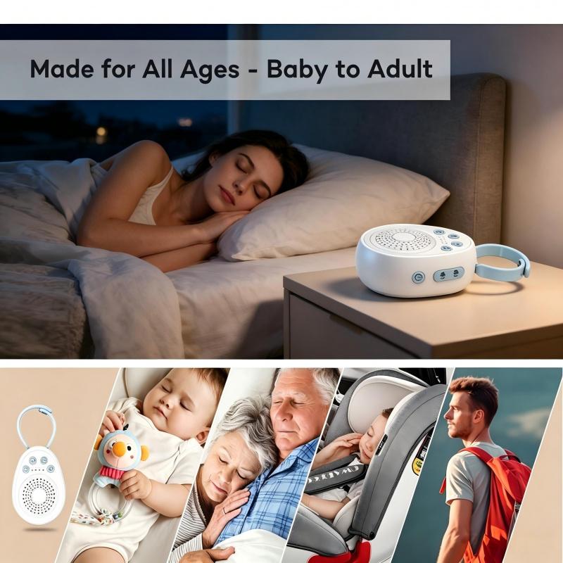 Portable Sleep Aid White Noise Machine - 1000mAh Rechargeable Battery & USB Powered, 20 Soothing Natural Sounds, Mini Portable Sleep Speaker, Noise Canceling Sleep Device for Office, Home & Travel with Timer and Memory Functions