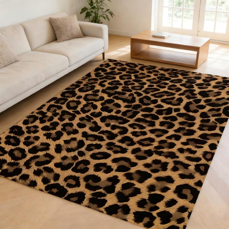 2D flat leopard print pattern background washable carpet, fashionable and durable, suitable for living room/bedroom/indoor and outdoor entrance, home/hotel/cafe mat, perfect party decoration, Animal Print Rug