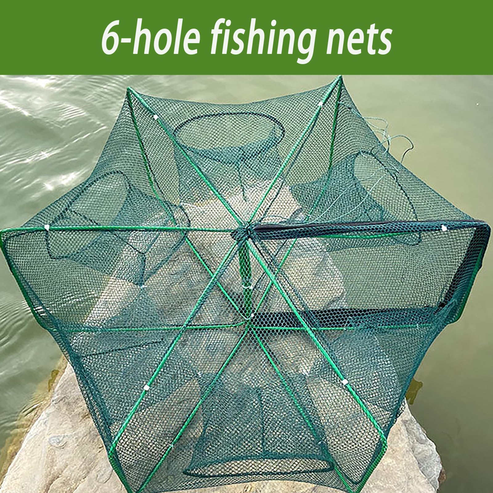 Automatic Folding Reinforced Durable Fishing Mesh Fishing Trap Net Set, Baitcasting Lure Kit for Carp Catfish Shrimp Crab Traps (set of 2)