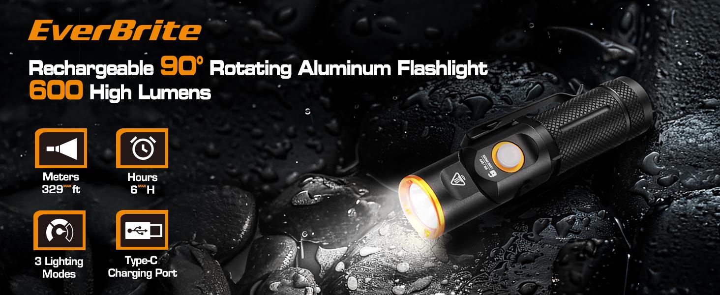 #JumpstartSale EverBrite 600 Lumens Pocket Flashlight, 90 Degree Tactical Pen Light with Magnet, Type-C Rechargeable with 3 Modes for Night Working, Outdoor, Camping, Emergency