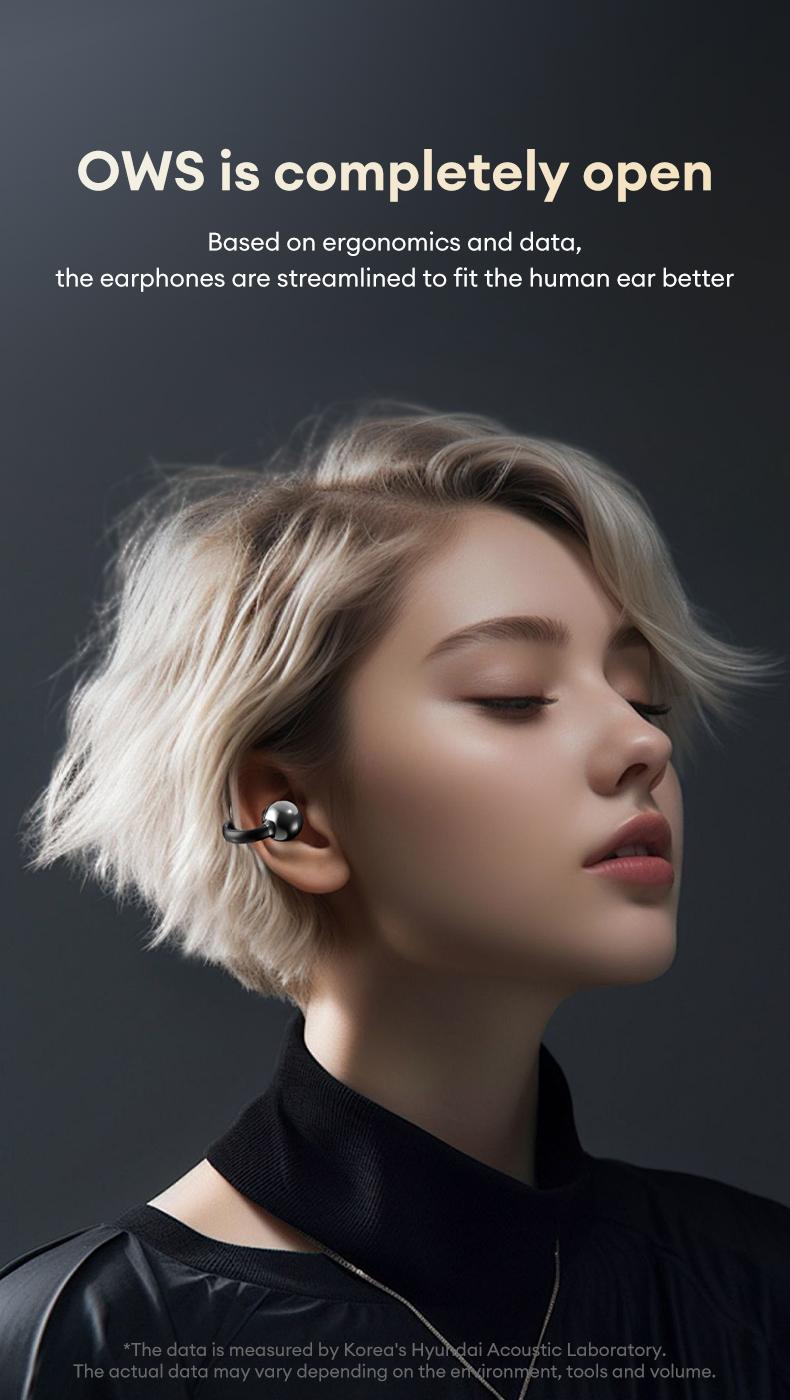 HYUNDAI C02 Clip On Ear Headphones with LCD Full Color Touch Screen, Audio Wireless Headphones for Music & Phone Calls, Compatible with Android & iOS