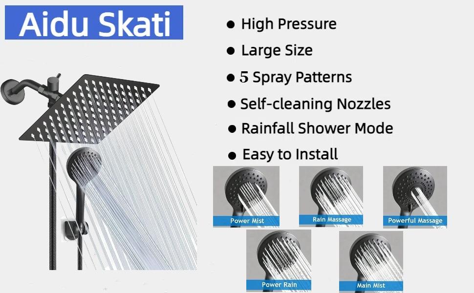8-inch high-pressure shower with 11-inch adjustable extension arm and 5-position handheld showerhead combo, powerful low-pressure water showerhead, bathroom shower head set Modern