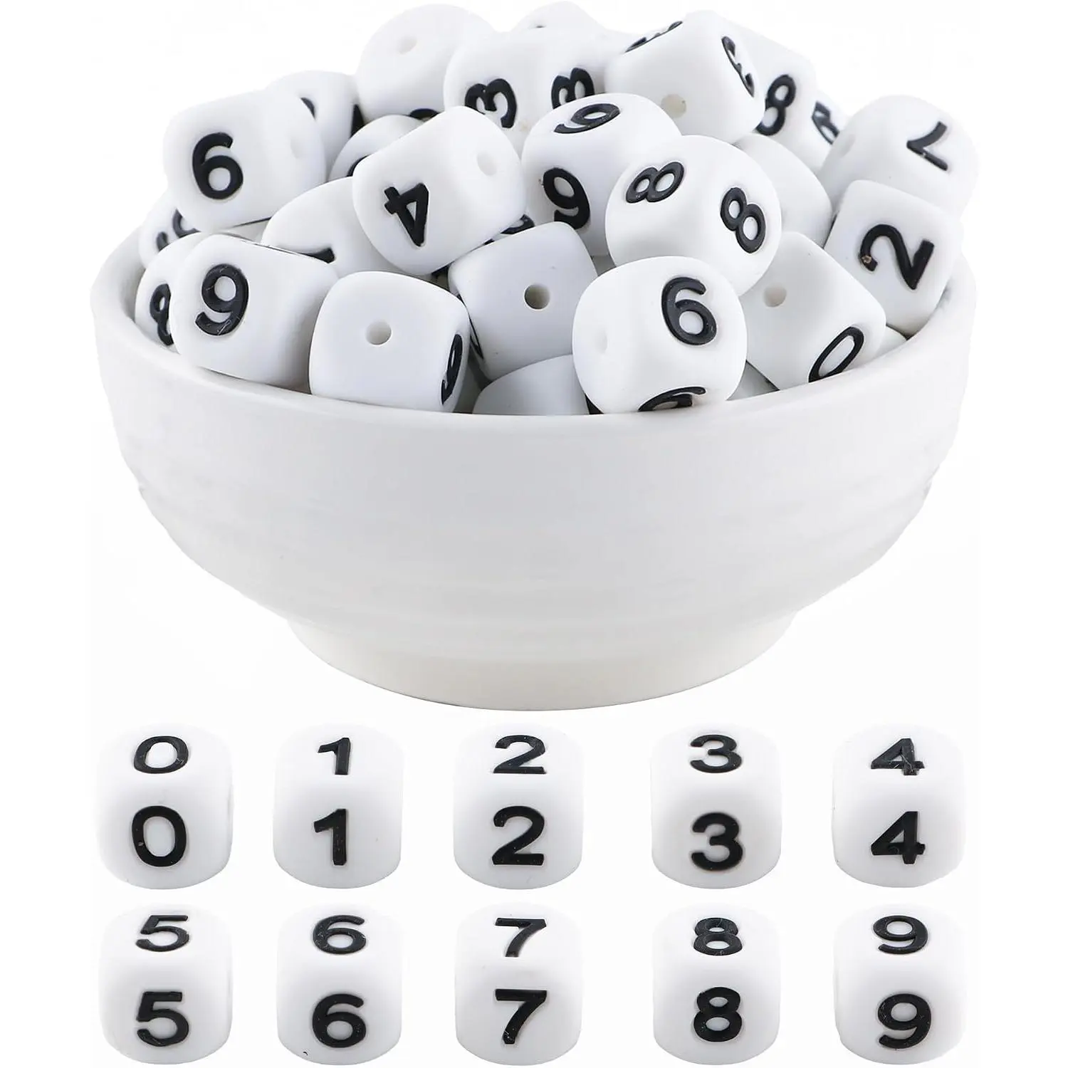 12mm White Square Number  Beads, 20 count Cube Heart Number Letter  Beads for  Making, Ideal for Necklace Bracelet Pens and DIY Crafts