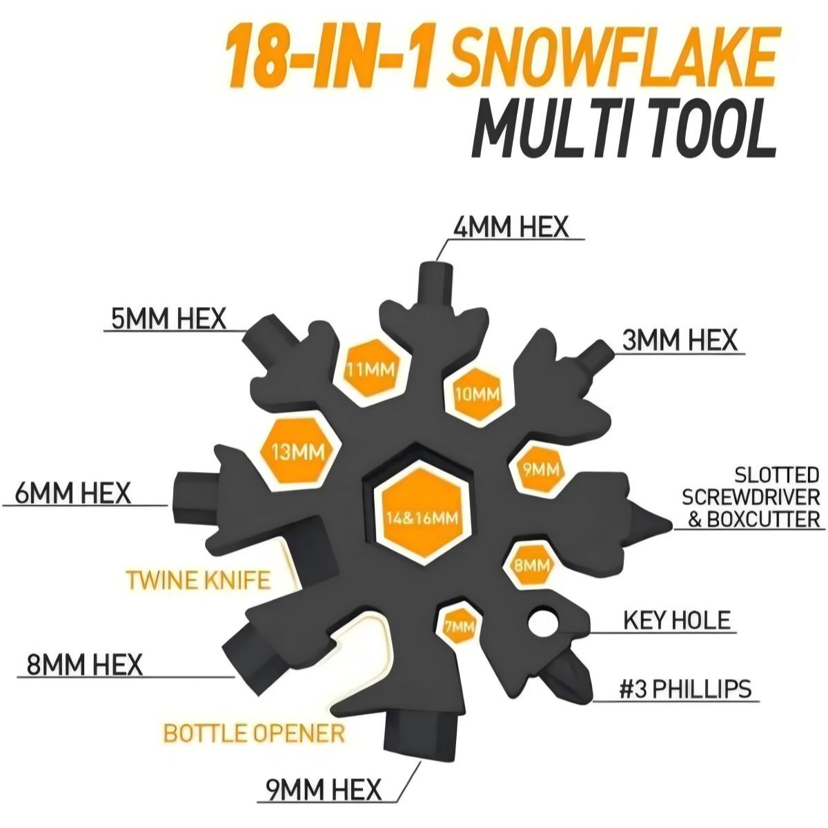 1 Pcs 18-In-1 Multi-Tool Snowflake Design, Stainless Steel Portable Wrench, Screwdriver & Bottle Opener, Essential Survival Tool for Outdoor Adventures