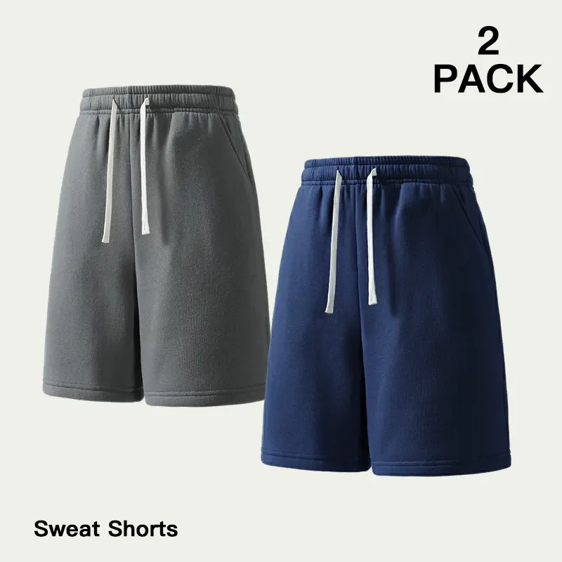 Men's 2 Pack Casual Sweat Shorts, Versatile Mixed Color Bundle, Relaxed Fit Elastic Waist Drawstring Lounge Shorts with Pockets for Workouts, Vacation, Running and Everyday Wear