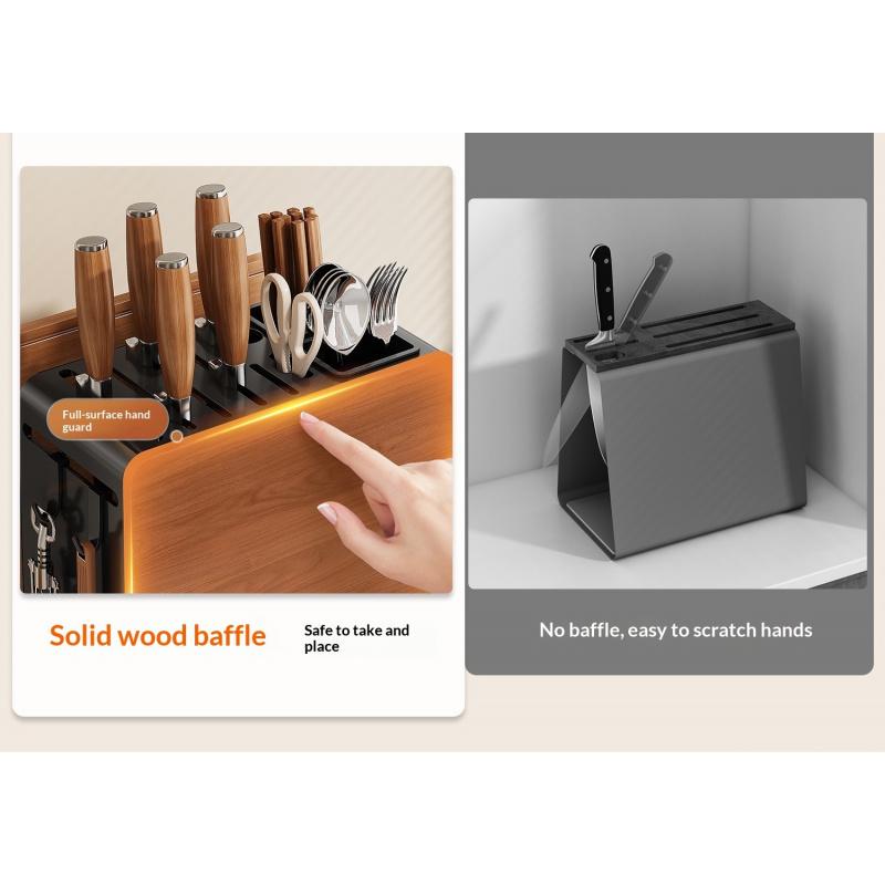 1pc New Vintage Chinese Style Wooden Knife Block - Countertop All-in-One Organizer for Knives, Cutting Boards & Chopsticks! Sturdy Solid Wood Holder, Space-Saving Design, Stylish Kitchen Storage Rack for Home Use