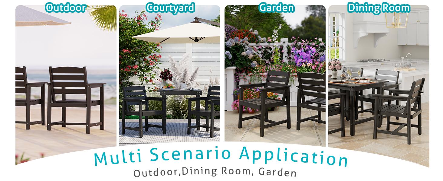 Anbuy Patio HDPE Dining Table Set, 5-Piece Outdoor Dining Table Sets, 2 in 1 Outdoor Furniture Table and 4 Outdoor Chairs for Garden, Backyard, Poolside, Easy Assembly, Ergonomic Design