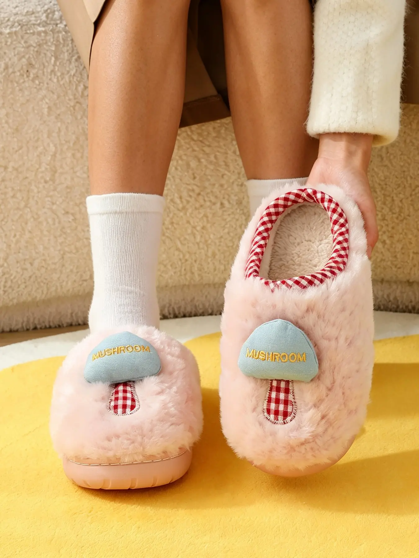 Women’s Adorable Mushroom Slippers, Cute Kawaii Style, Home & Bedroom Wear, Plush Soft Feel, TPR Non-Slip Sole, Cozy Must-Have House Shoes