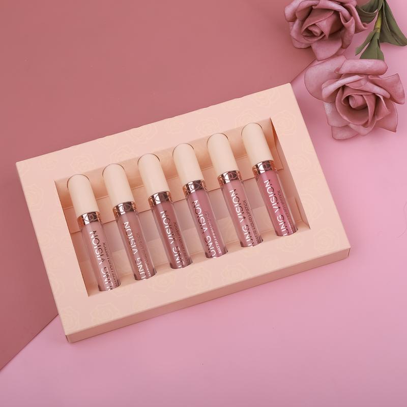 6-Piece Matte Liquid Lipstick Rose Lip Gloss Set, Velvet Lip Stain Kit, Nude Lipstick Long-Lasting Non-Stick Cup, Perfect for Daily Use