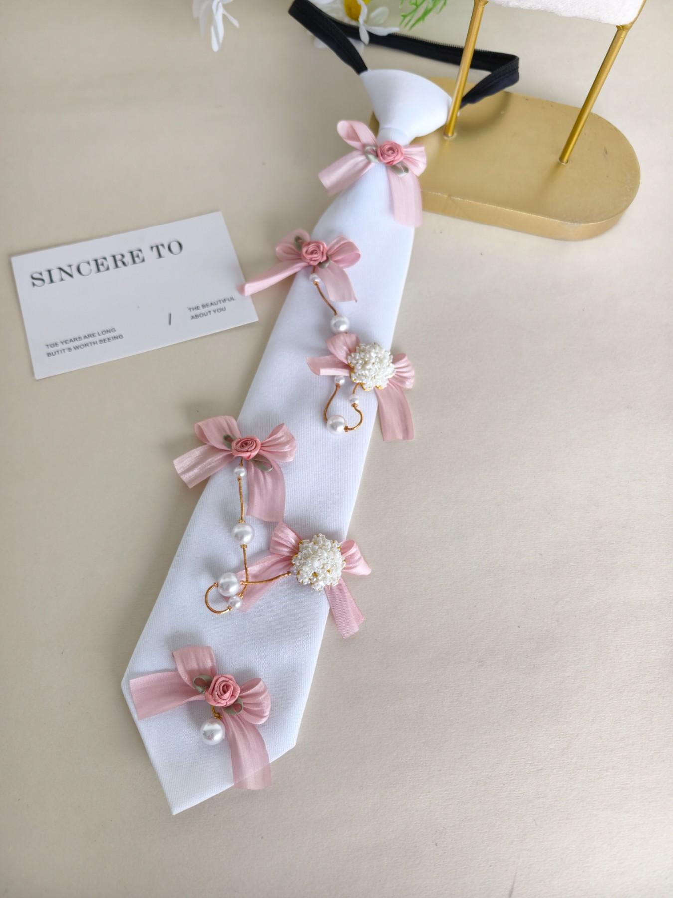 Handmade Lolita Pearl Rose Tie, Sweet Girl Butterfly Knot Decorative Tie, Jk Uniform Rose Pearl Tie Accessory, Dress Shirt Formal Wear