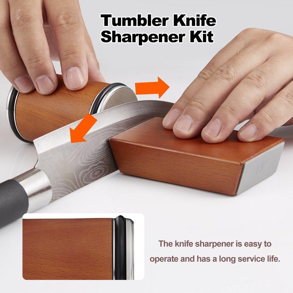 Rolling Knife Sharpener | Rapid Knife Sharpener & Kitchen Knife Sharpener| for Knives, Scissors, Cleavers & Outdoor Tools | Wooden Handle Sharpening Stone