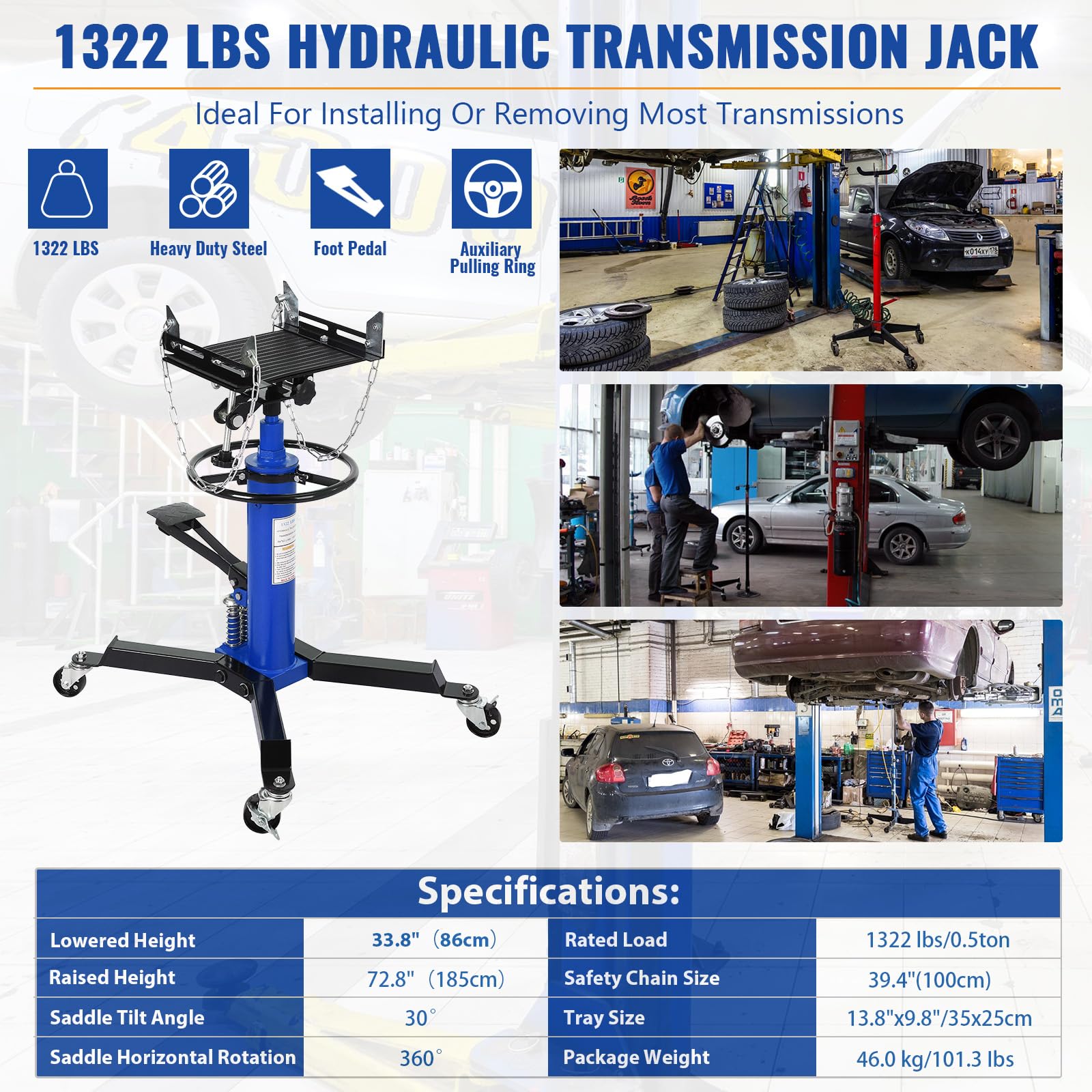 GARVEE1322lbs Hydraulic Transmission Jack Lift with Anti-Slip Rubber Pad, Dual-Stage Adjustable Telescoping Design, High Lift Dual Telescopic Jacks Hoist, Floor-Standing, Height Adjustable from 33.8" to 72.8" GARVEE1322lbs Hydraulic Transmission Jack Lift with Anti-Slip Rubber Pad, Dual-Stage Adjustable Telescoping Design, High Lift Dual Telescopic Jacks Hoist, Floor-Standing, Height Adjustable from 33.8" to 72.8"
