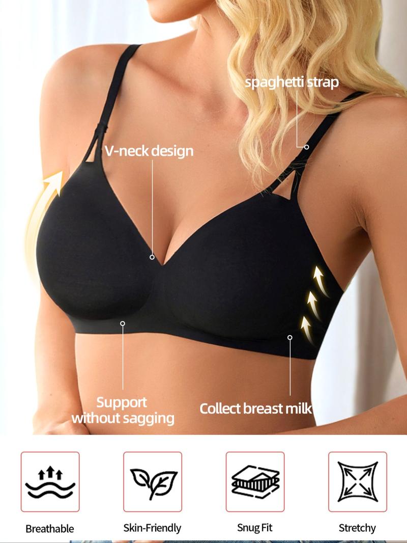 Women's Wireless Bra with Removable Pads, Casual Fitted Design, Medium Support, All Seasons, Plain Pattern, Daily Wear
