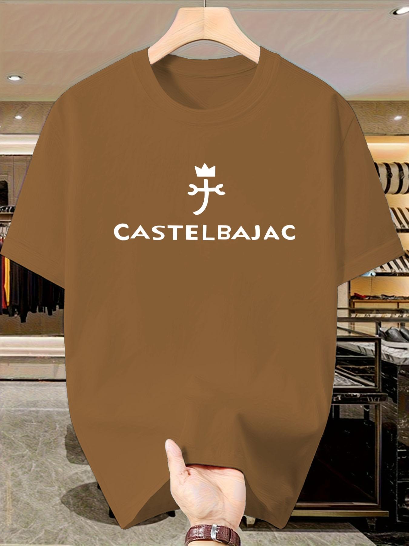Castelbajac Men's Print T-Shirt, Casual Short Sleeve Slim-Fit Top, Crown Pattern, No Button or Zipper, Ideal for Daily Wear