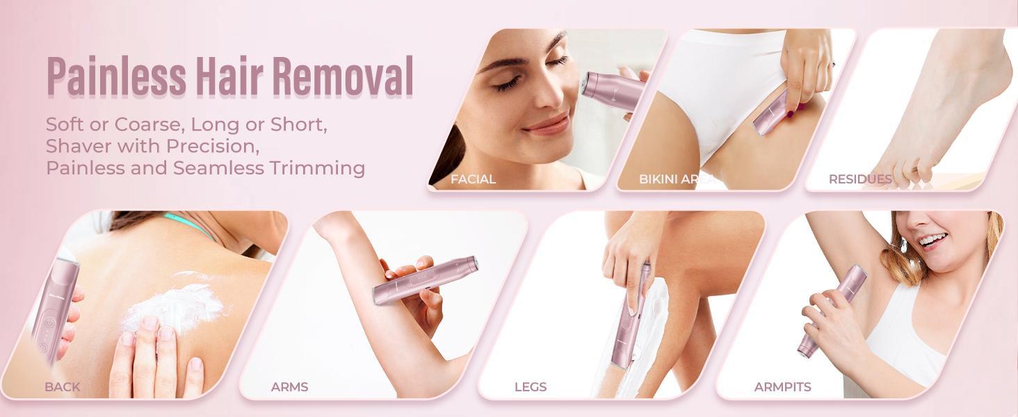 Akunbem Bikini Trimmer for Women, Electric Shaver and Razor Rechargeable 2-in-1 Body and Facial Epilator, Dual Heads for Painless Trimming of Pubic Hair, Face, Underarms and Legs, IP7 Waterproof. Christmas Gift New Year Gift Shaving Grooming.