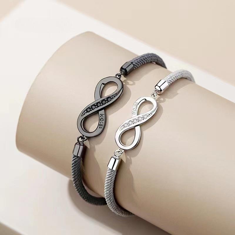 Couple's Infinity Symbol Rope Bracelet, Premium Copper Zirconia Jewelry for Gift