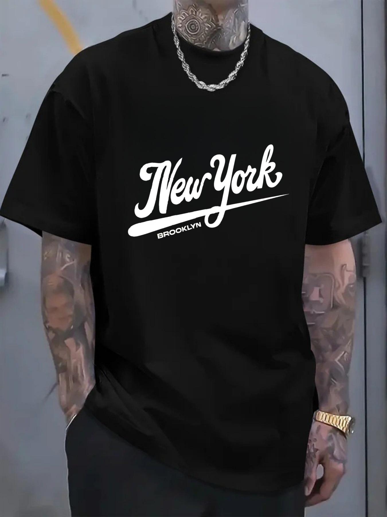 Men's T-shirt with New York Brooklyn print short-sleeved casual street fashion, a versatile top for summer daily wear