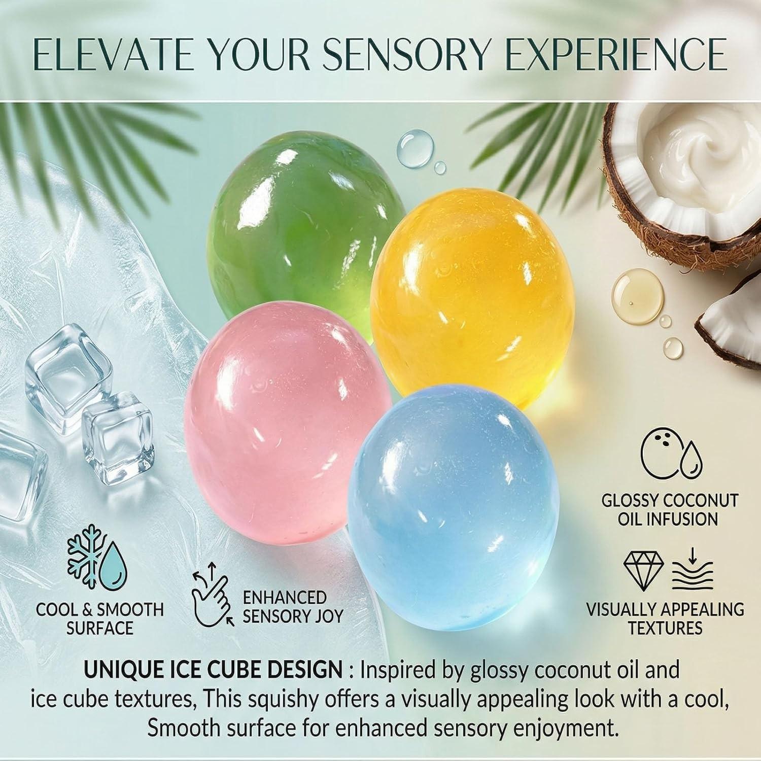 2/4 PCS Coconut Oil Stress Ball Squishy, Slow Rising, Odorless, Non-Sticky, Easy to Clean,  Improving Focus, Or Easing Tension During Study, Work, Or Relaxation, Handmade Malleable Clear Jelly Bubblegum Texture Coconut Oil Squishy Toy