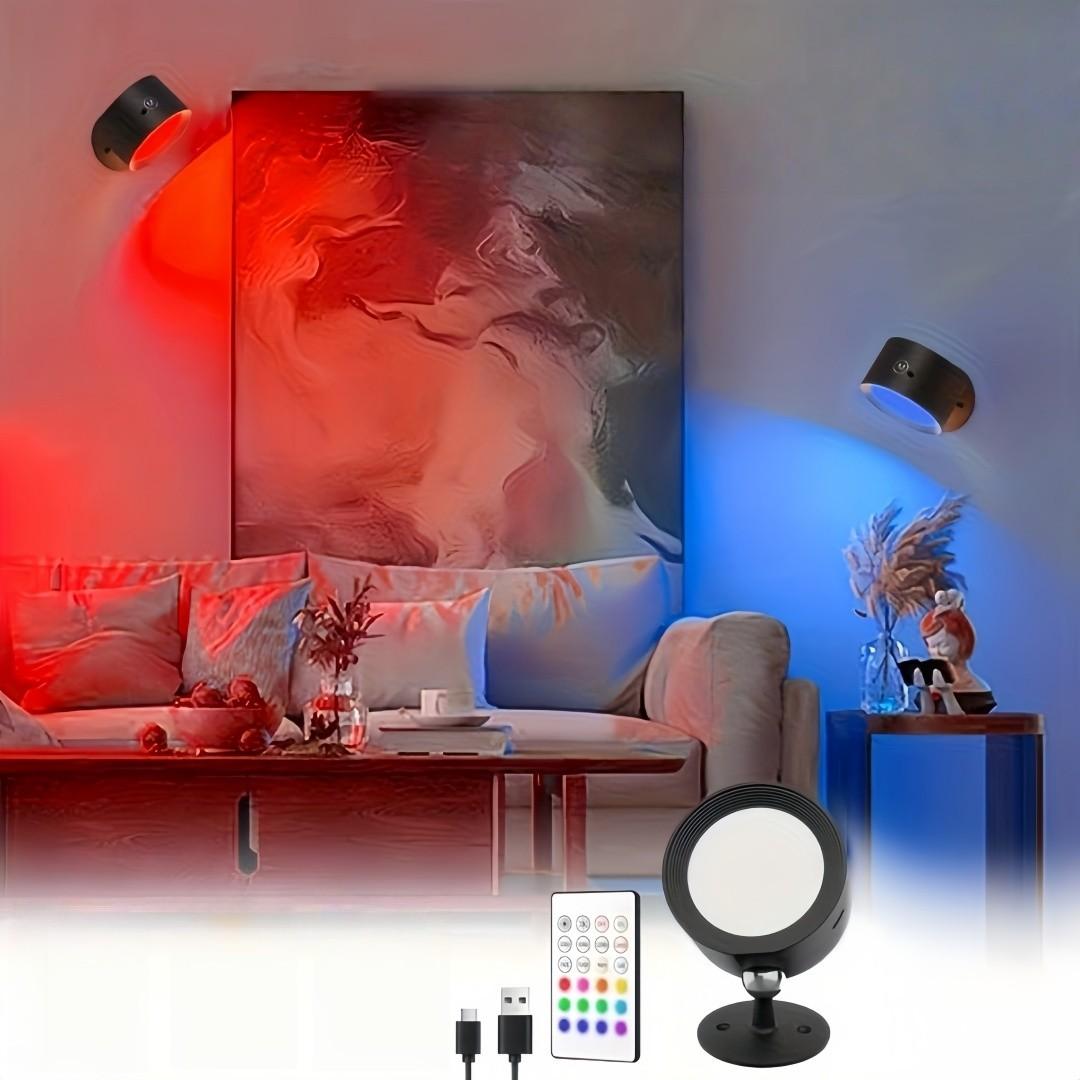LED Wall Lamp USB Rechargeable Magnetic Ball Reading Light, RGB Color, Touch Remote Control, Perfect for Bedroom, Hallway, Cabinet, Living Room