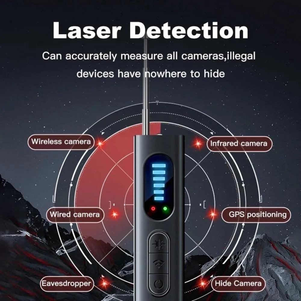 Portable Anti Spy Detector: Full-Band Wireless Signal Alarm, GPS Tracker Detector, RF Scanner, Hidden Camera Finder. Compact & Multi-Functional for Office, Car, Home Security. Professional-Grade Bug Sweeper.