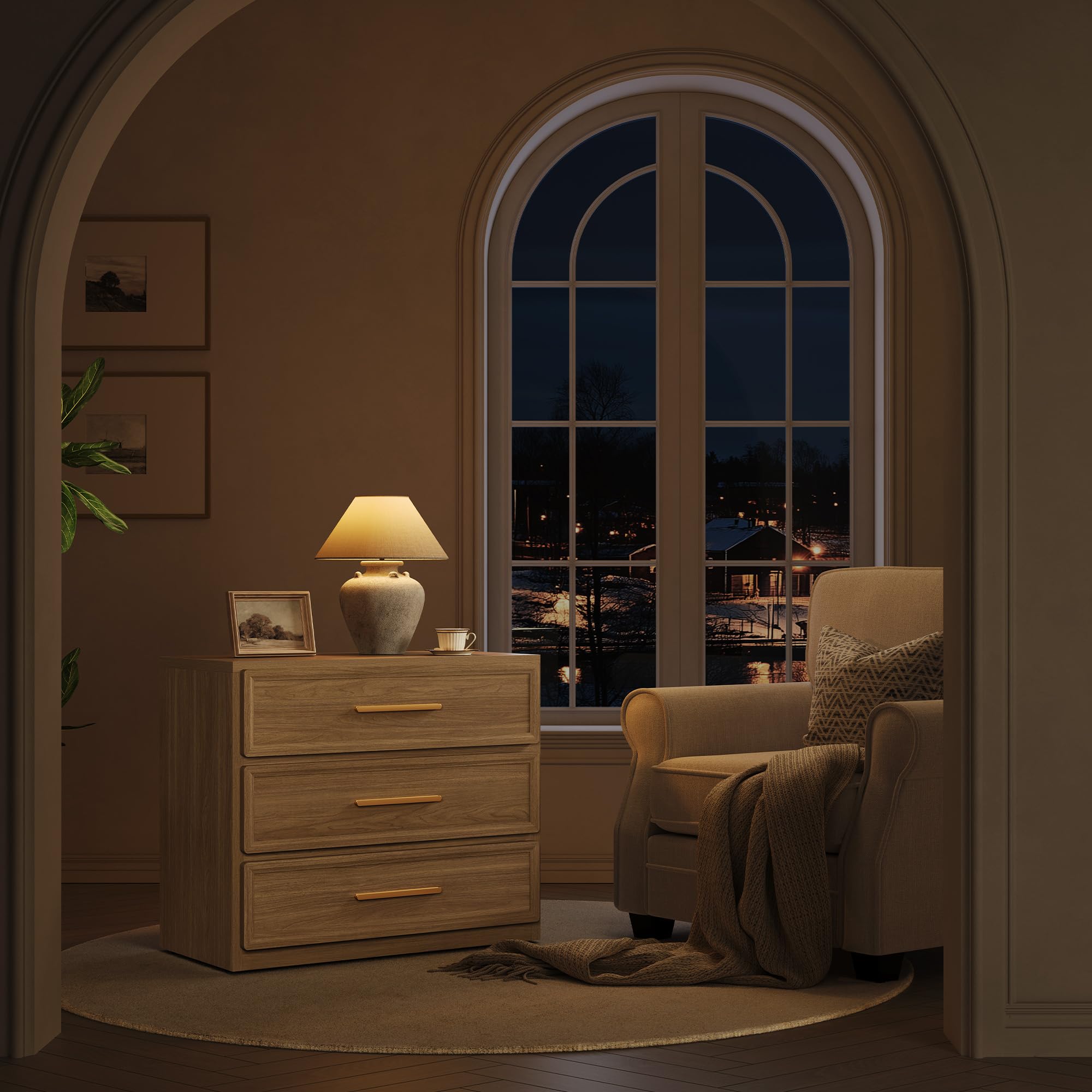 SICOTAS Night Stand Oversized Extra Large Nightstand Tall Bedside Side Table with 3 Drawers