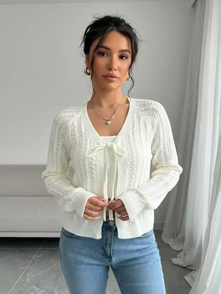 Women's Solid Tie Front Raglan Sleeve Sweater Cardigan, Casual Long Sleeve Cardigan for Spring & Fall, Fashion Women's Knitwear for Daily Wear